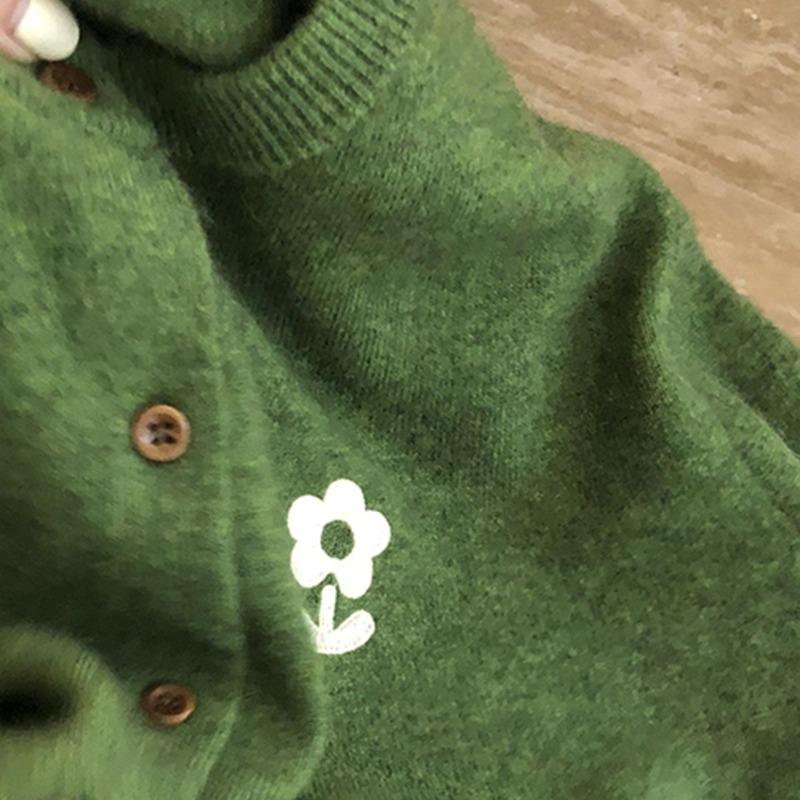 Frühherbst Super Gutaussehend Einzigartig Schönes Oberteil Locker Fauler Stil Leichter Luxus Luxus Grüner Strickcardigan für Damen