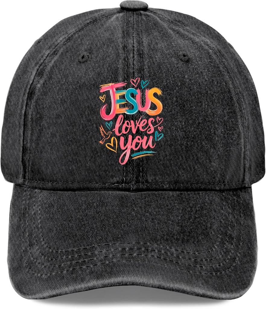 Jesus Loves You Washed Baseball Cap Distressed Polyester Casual Style Adult Adjustable