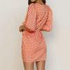 Women's Fashion Plaid Drawstring Waistband Indented Seventh Sleeve Dress