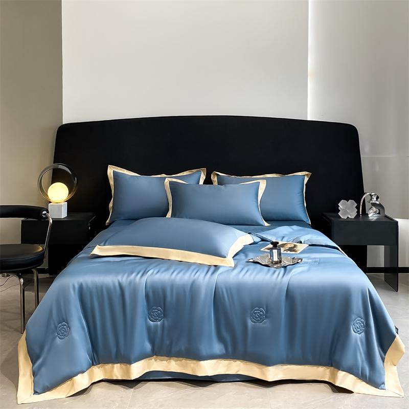 100% Washed Silk Quilt for Summer Embroidery Smooth Ice Cooling Bedspread Silky Blanket for Beds Luxury Summer Comforter for Bed