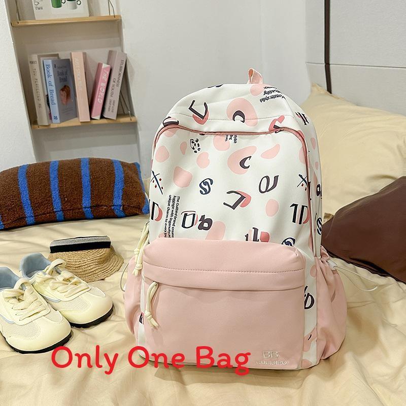 Youthful Nylon Letter Print Backpack For High School Students With Lightweight Design For Daily Use
