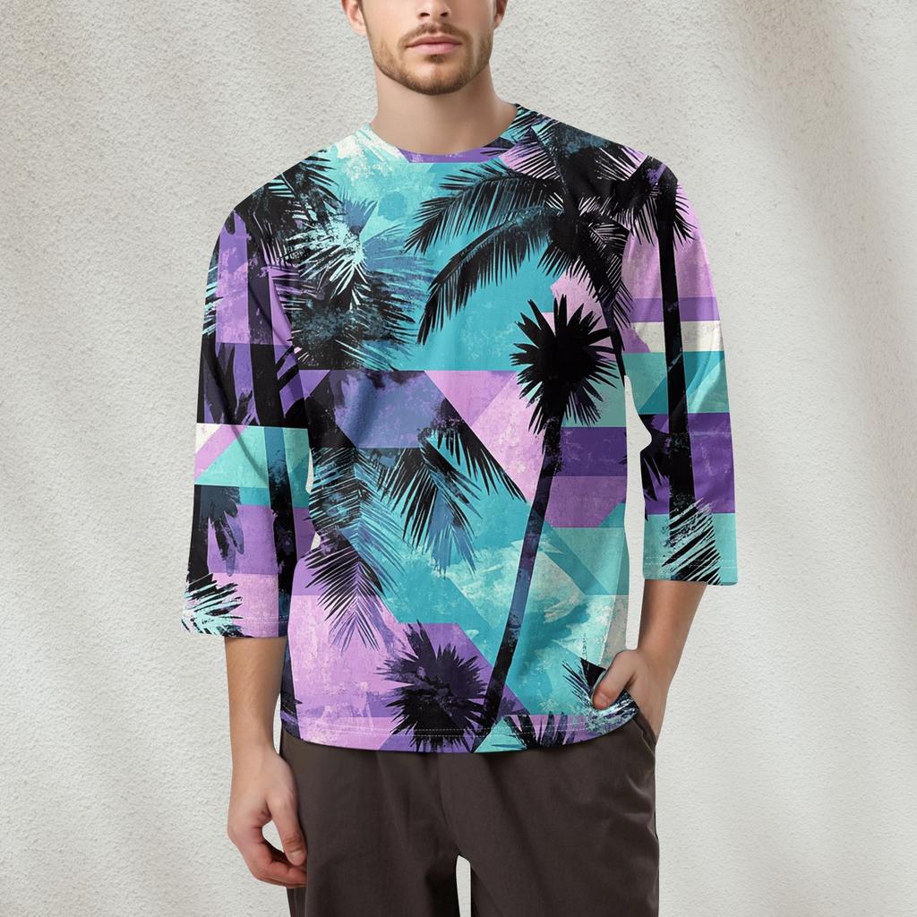 Men's Fashion Printed Round Neck 3/4 Sleeve Tops T-Shirt