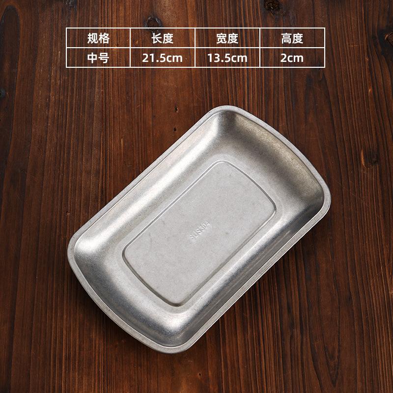 Vintage Korean Style Stainless Steel Tray Dinner Plate Snack Dessert Fruit Cake Bread Steak Tray Food Tray Kitchen Accessories