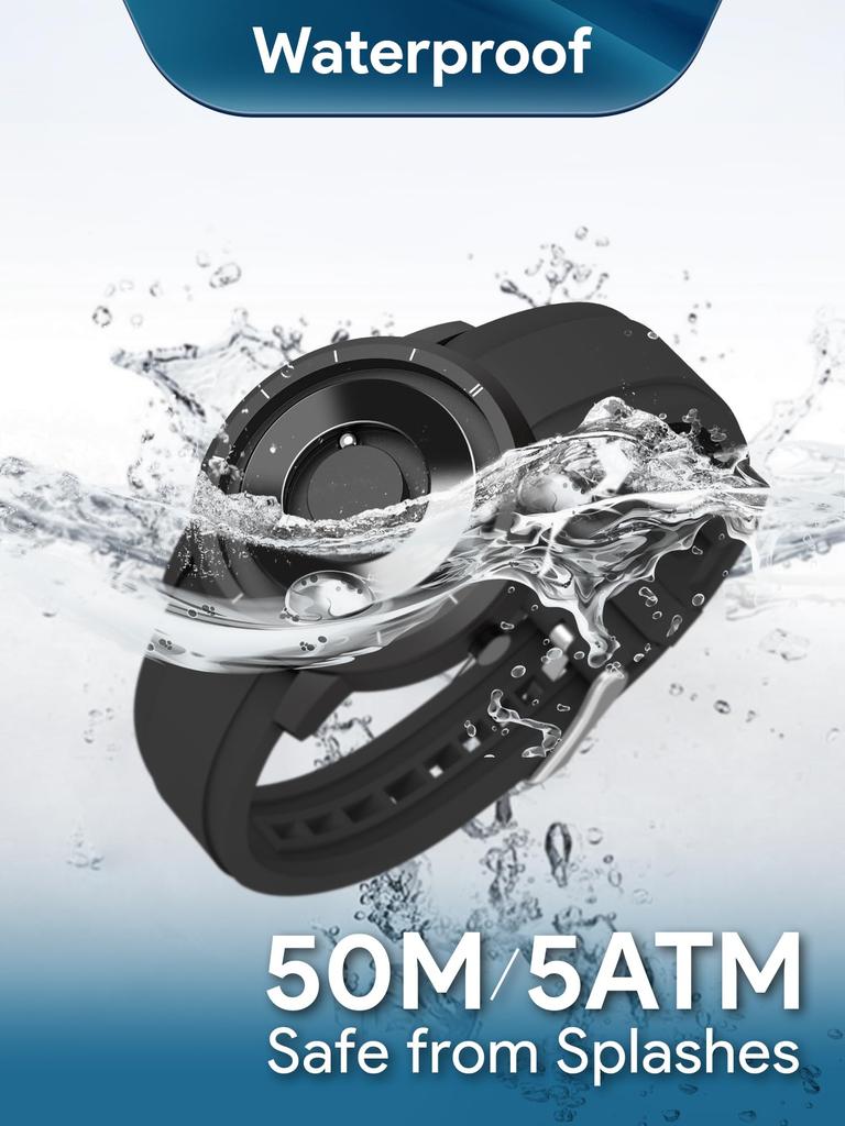 EUTOUR Magnetic Watch Men's Cool Simple Casual Quartz Watch Magnetic Ball Design 5ATM Waterproof 40MM Dial Rubber Band Black