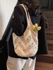 Cotton Woven Beach Tote Bag With Pearl Accents For Casual Travel And Vacation