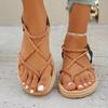 Fashion Women Shoes 2025 Summer Weave Non Slip Cross Tied Women Roman Sandals Womens Closed Toe Peep Toe Lightweight Beach Sandals