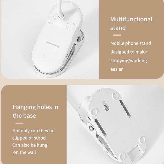 Lampă de masă, lampă de birou reîncărcabilă prin USB, cu clemă pentru pat, carte de lectură, lumină de noapte, cu LED, 3 moduri, pentru atenuarea luminii de protecție a ochilor