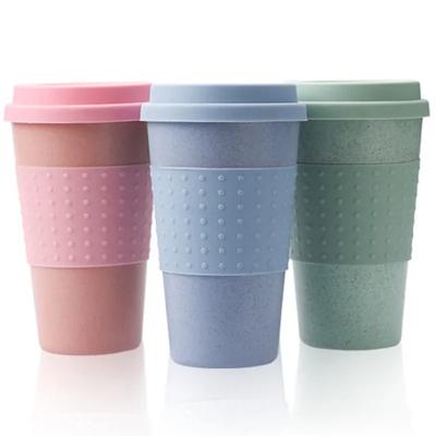 Umweltfreundliche Kaffee-/Teetasse, Weizenstroh, Reise-Wassergetränkebecher mit Silikondeckel, Trinkbecher