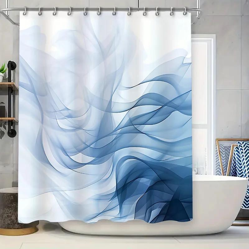 

Abstract Blue Wave Shower Curtain For Bathroom - Modern And Elegant Design - Waterproof And Durable - Perfect For Home Decor W60H190(CM)-1 Pcs