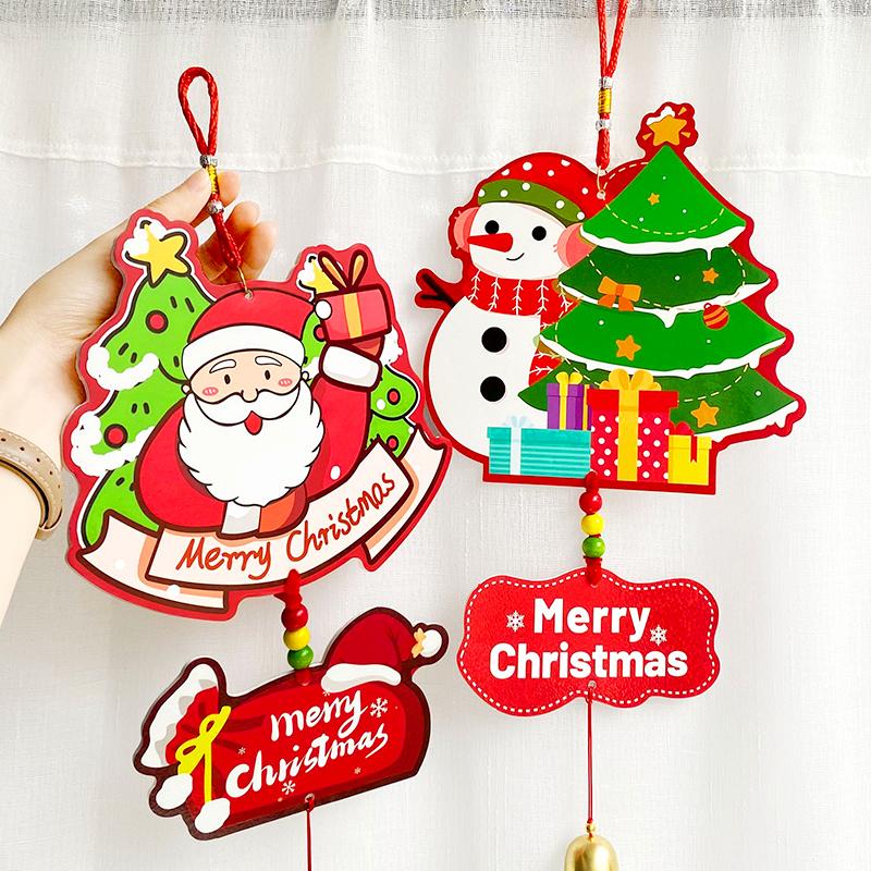 1Pc Christmas Handmade Cartoon Pendant Festive Decor Door Hanging DIY Bell Paper Pendant Christmas Wind Chime