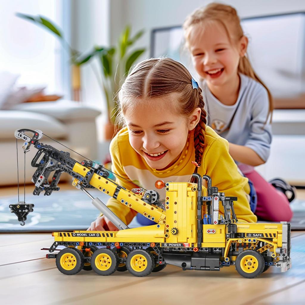 Mould King 17011 Tow Truck Block Kit, 1250 Static Version Engineering Series Engineering Truck Model Trailer Assembly Kit, Technology Compatible