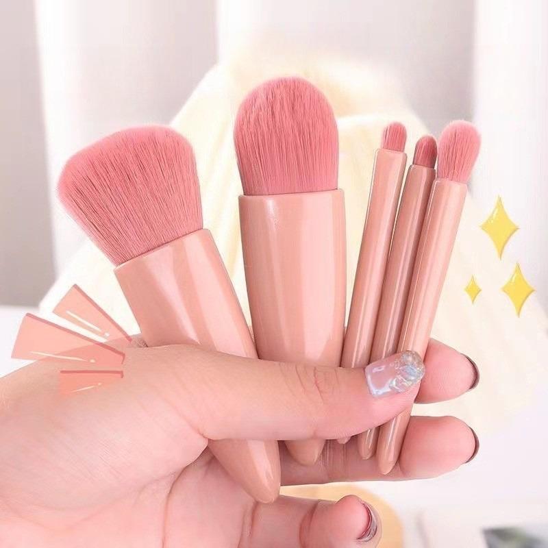 1SET/5PCS Square Mirror Case Makeup Brush with Mirror Mini Multi-function Portable Small Set Loose Powder Brush Foundation Brush