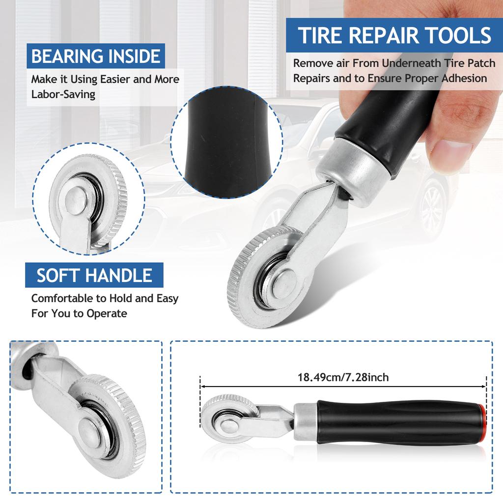 32/42/58mm Tire Repair Patch Tool Kit Tire Patch Roller with Roller Scraper Professional Portable Heavy Duty Tire Tube Patch Kit