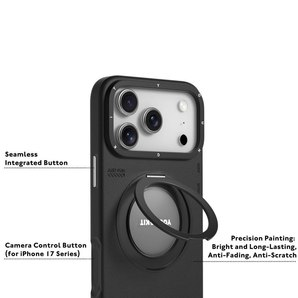 YOUNGKIT For iPhone 17 Pro Max Case Rotating Kickstand Shockproof TPU + PU Leather Phone Back Cover