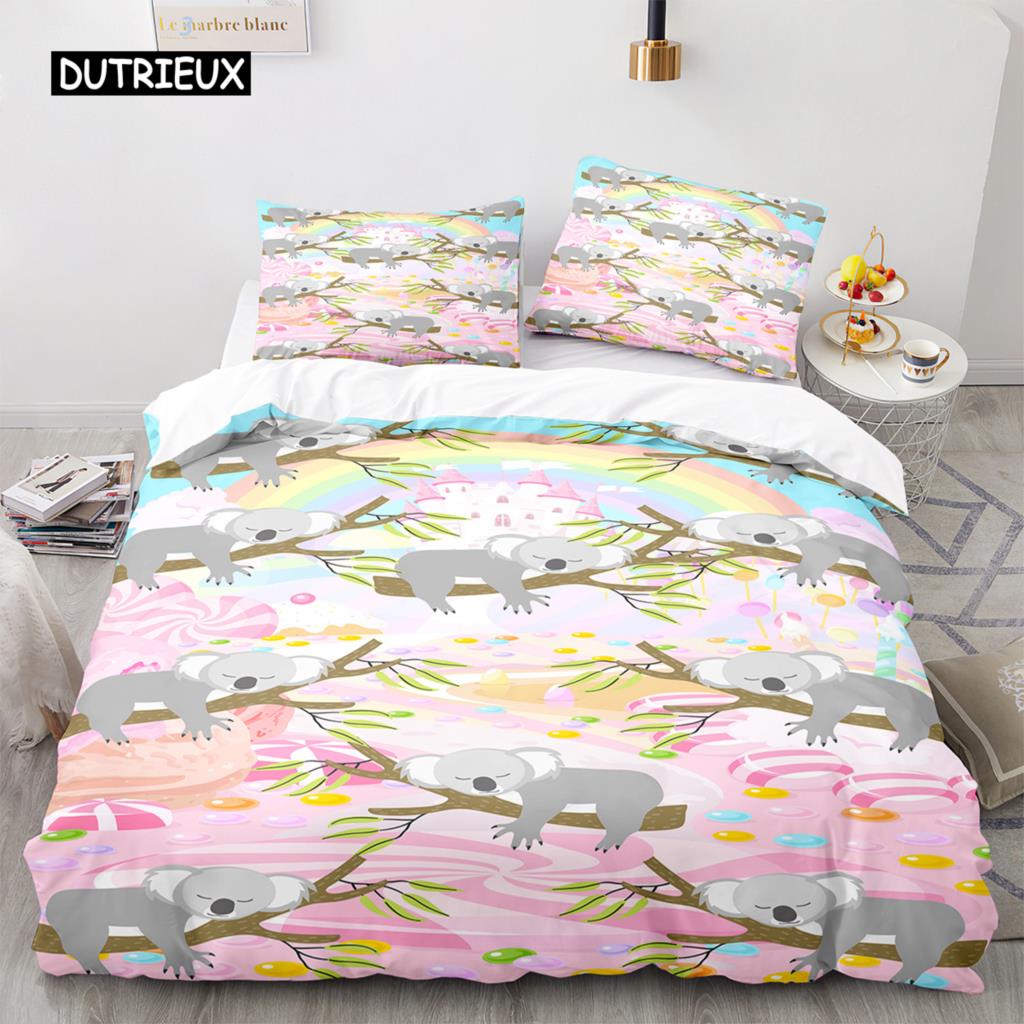 Koala Duvet Cover Set Microfiber Australia Animal Comforter Cover Queen for Kids Boy Girl Funny Lovely Koala On Tree Bedding Set