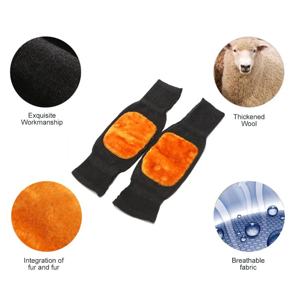1Pair Winter Cashmere Knee Pads Thick Warm Wool Knee Sleeve For Women And Men High Elastic Non-Slip Plus Velvet Knee Warmer Pads