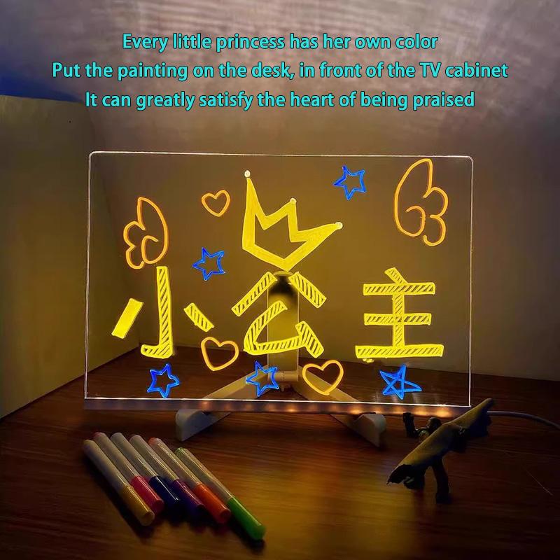 Attached With 7 Colorful Pens Light Up Acrylic Message Board Rewritable DIY Children's Glowing Drawing Board Message Lamp 2026