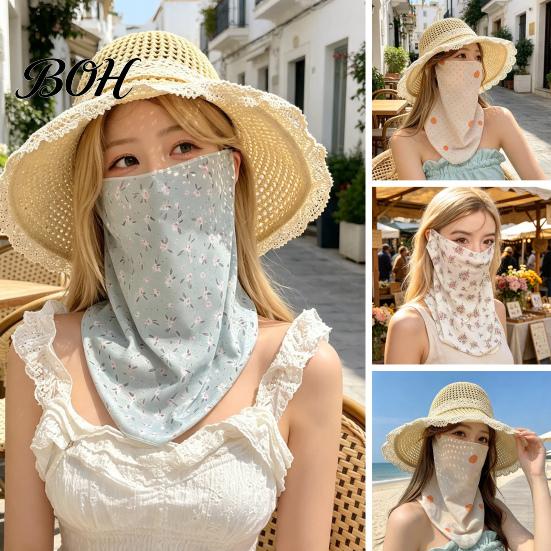 Face Neck Sun Guard Women Protection Mask, Cotton Dot Print UV Foldable Portable Gaiter Cover, Scarf for Driving Cycling Camping Outdoor Travel