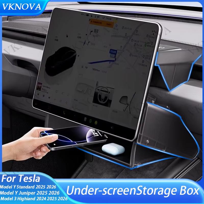 Pour Tesla Model Y Standard 2025 Boîte de Rangement pour Voiture Organisateur de Rangement Caché Étui Plateau Sous L'Écran de Commande Central Pour Model3 Y