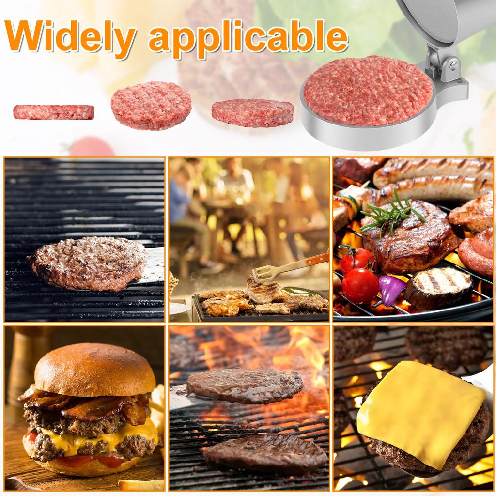 Manual Burger Press Patty Maker with 100 Patty Paper Adjustable Thickness Hamburger Patty Mold Non-Stick Kitchen Meat Gadgets