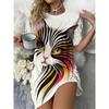 Fun Animal Patterns Women Mini Dresses Summer Short Sleeve Printed Plus Size Casual Comfortable Soft Dress