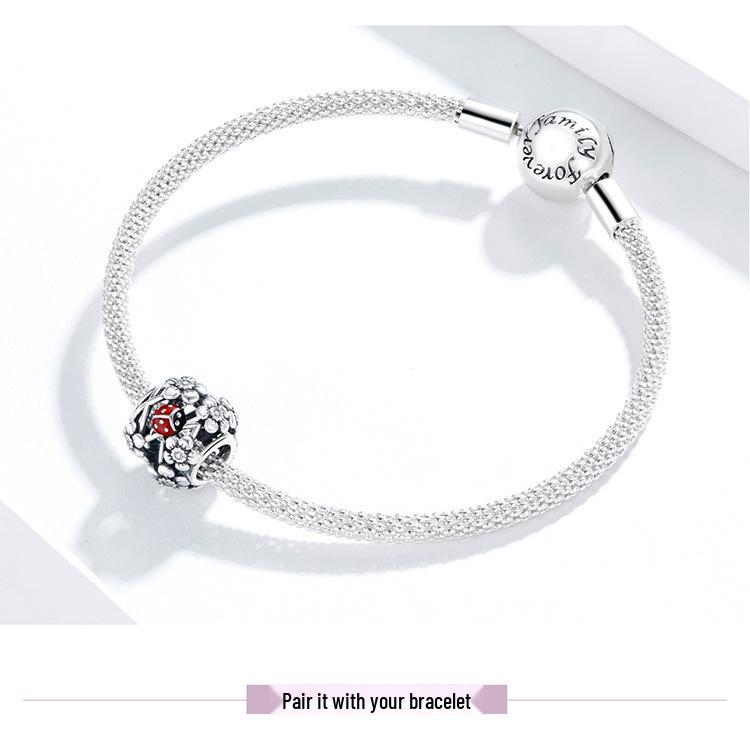 Trädgårdsfe S925 Sterling Silver Nyckelpiga Pärlor DIY Armband SCC1641