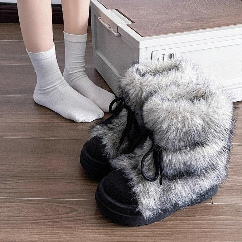 Thickly-lined and Warm Winter Boots for Women, New Style Mid-calf Cotton Shoes, Heightening Boots