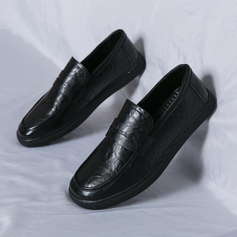 

Модные туфли 38-44 Высококачественные туфли для вождения Мужские повседневные туфли без застежек Летние кожаные туфли Мягкая подошва - удобная дизайнерская обувь для мужчин 44 чёрный