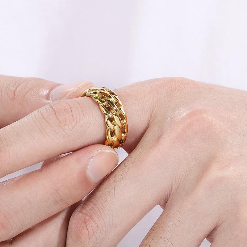 Kalen Braided Stainless Steel Men's Ring Punk Chunky Accessories Gold Color Finger Ring Trendy Jewelry Gift Thick Anillos