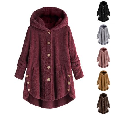 Women's Casual Fashion Button Plush Irregular Solid Color Long Sleeve Jacket