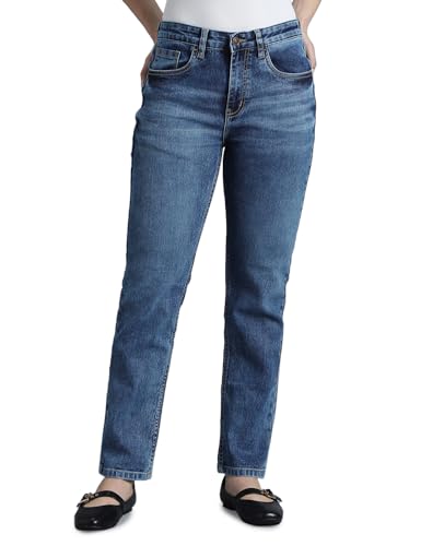 INKD Women s Stretchable Straight Fit High Rise Jeans (Aegean, 30), Blue 30 синий