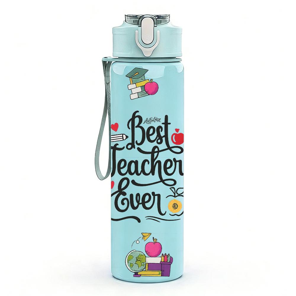1PC Best Maitresse Floral Wreath Letter Text 750ml Color Plastic Water Bottle Leakproof Flip Straw Lid For Sports Office Home Use