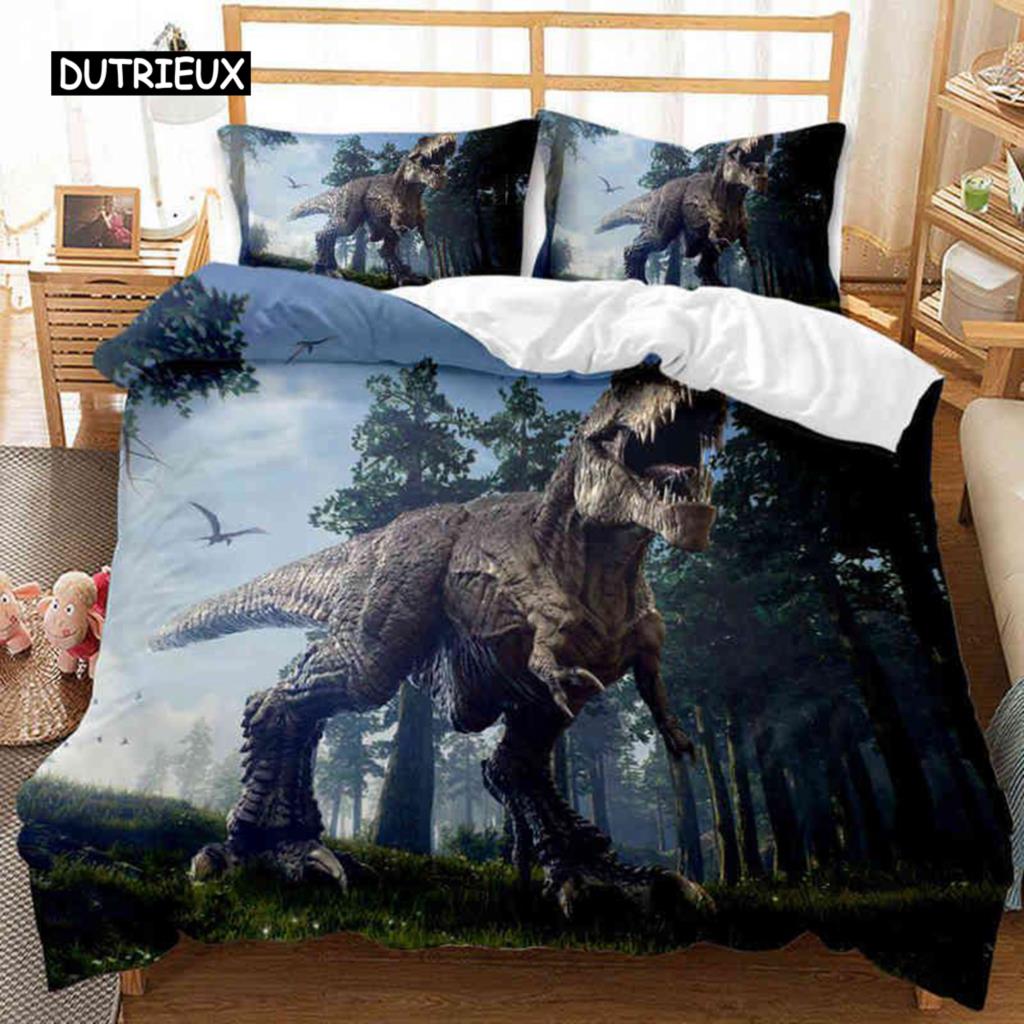 Dinosaur Duvet Cover Set King Size Jurassic World Battle 2/3 Piece Twin Bedding Set Unique Dinosaur Bedding for Kids and Adults