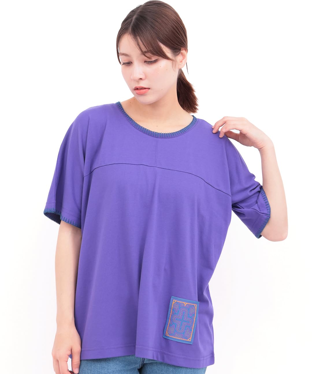 

Titicaca Blanket Stitch Trim Short Crew Cut and Free OSJBD152 T-Shirt, Sleeve, Neck, One-Point Sewn, Women s, Size, Purple, фиолетовый