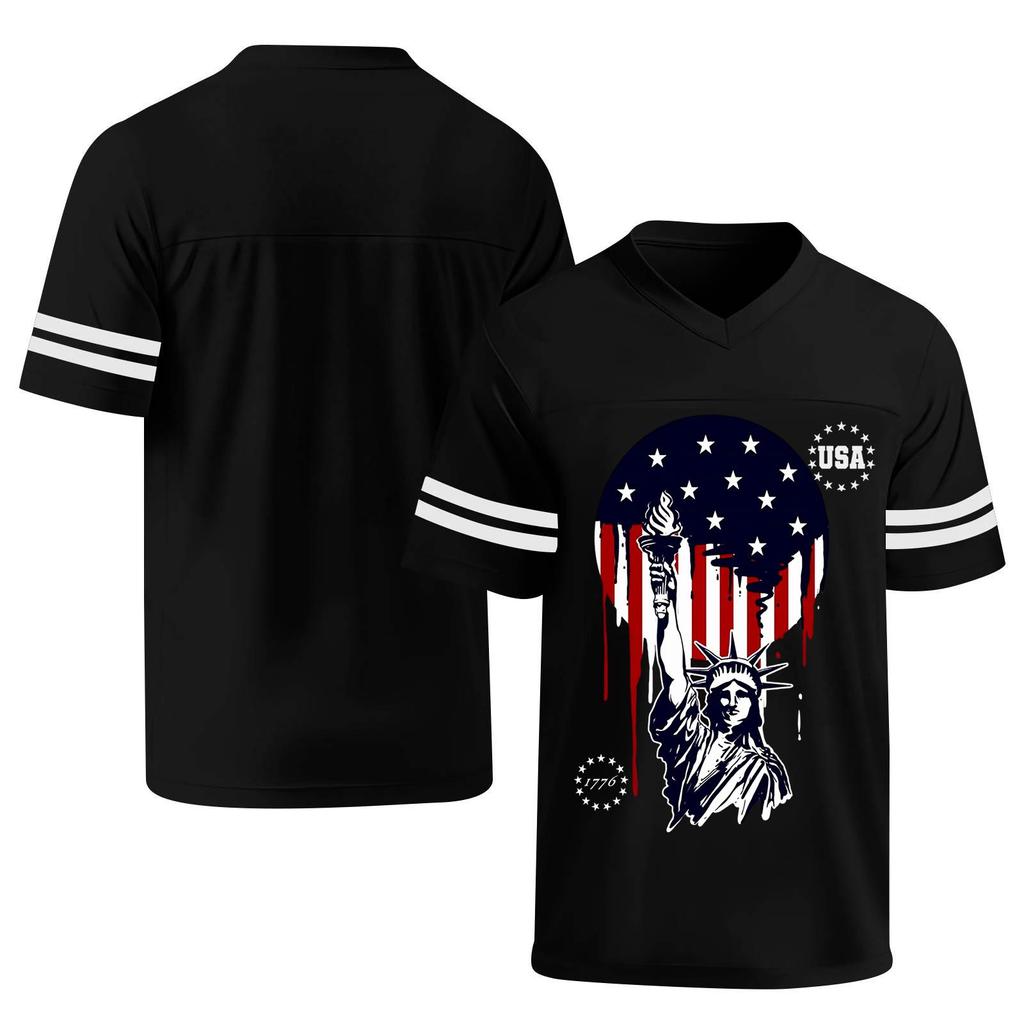 Men's Casual V Neck Short Sleeve Sports T Shirt Independence Day Printed Graphic Tee USA Lettering Athletic Top