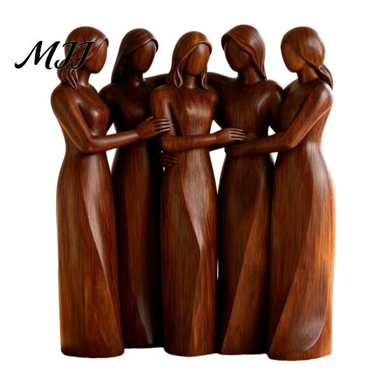 Thoughtful Gifts for Sisters Sisterhood Wooden Figurine, Handcrafted Friendship Sculpture Living Room Fine Carved Statuettes Bedroom Tabletop