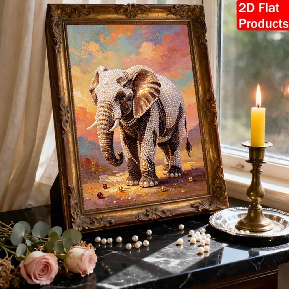 Pearl Painting DIY Kit Frameless Elephant Canvas Shiny Bead Art Creative Craft Home Decor Bedroom Living Room Gift Idea