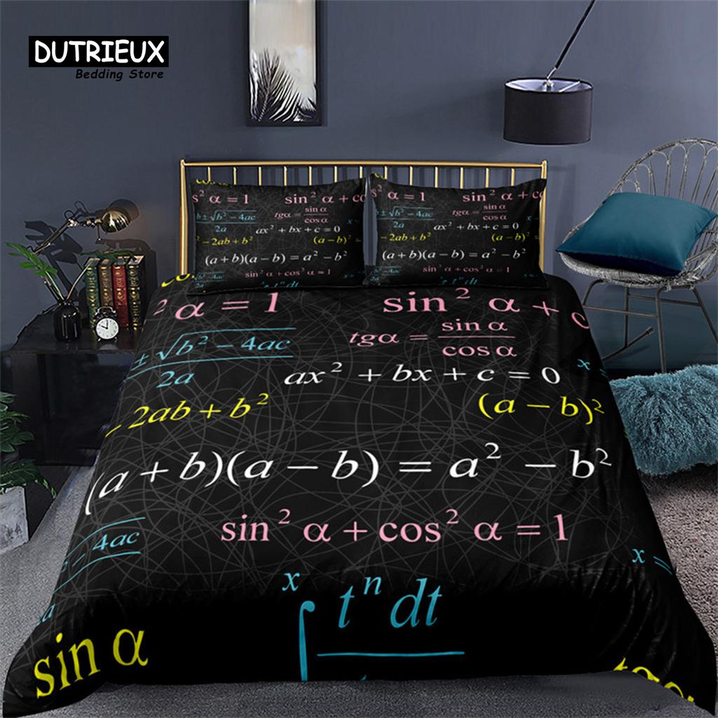 Math Equation Duvet Cover Set King Size Mathematics Formula Pattern Bedding Set For Boys Girls Polyester Educational Quilt Cover