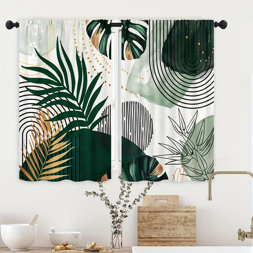 2pcs Nordic Modern Simple Green Palm Leaves Digital Printed Curtain Living Room Curtains Grommet Top Curtains Living Room Office