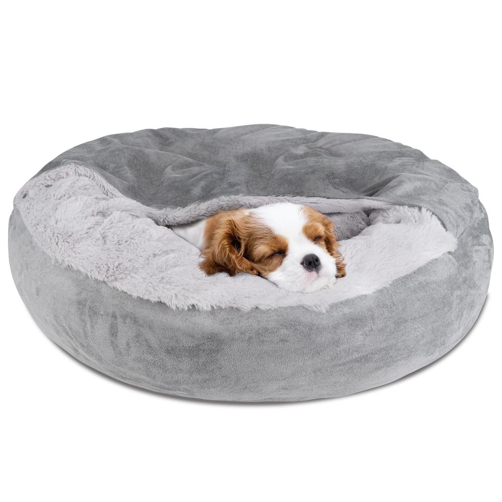 Dog and Cat Pet Bed for Both Dogs and Fluffy and Warm Fleece Fabric with Polycotton Removable Chin Washable Pet Cushion Small 60cm Bed, Cats, Fill,