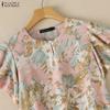 ZANZEA Women Casual Round Neck Floral Print Loose Ruffles Short Sleeve Blouse