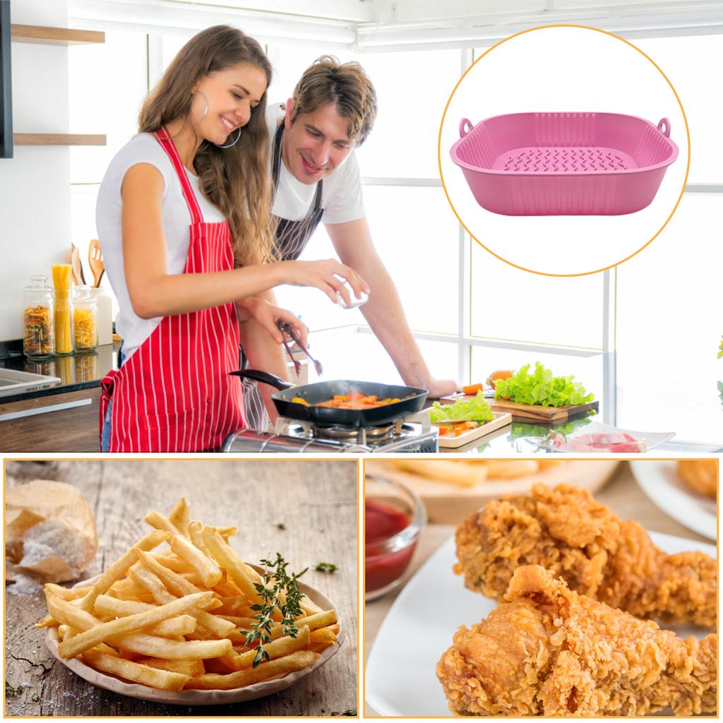 Silicone Air Fryers Baking Tray Foldable Replacement 19cm Square Shaped Air Fryers Oven Baking Tray with Handle Kitchen Tools