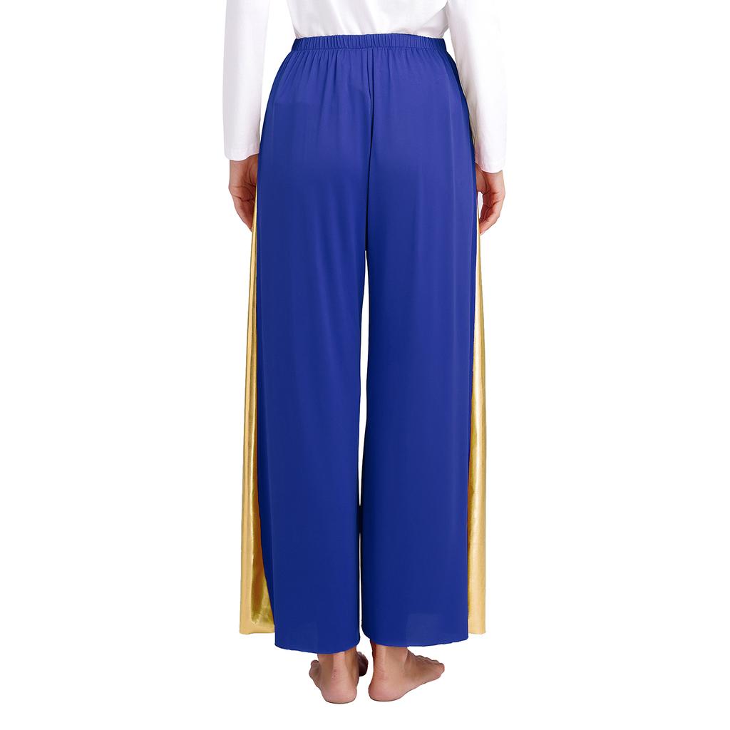 Dámský lyrický taneční outfit Dlouhý rukáv Color Block Patchworkové šaty Nepravidelný lem Kalhoty se širokými nohavicemi Vystoupení set