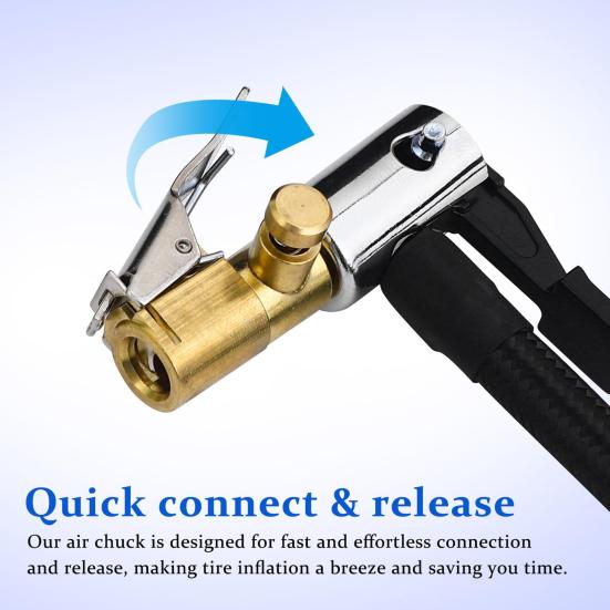 2 Stück Messing Reifenluft-Spannfutter Verriegelbares Pneumatik-Spannfutter mit Silikondichtung Schnellkupplung Reifenventilklemme für Auto-Luftpumpe Tragbarer Auslaufsicherer Adapter