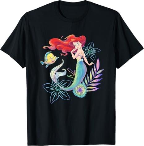 The Little Mermaid Ariel And Flounder Sea Black TShirt S