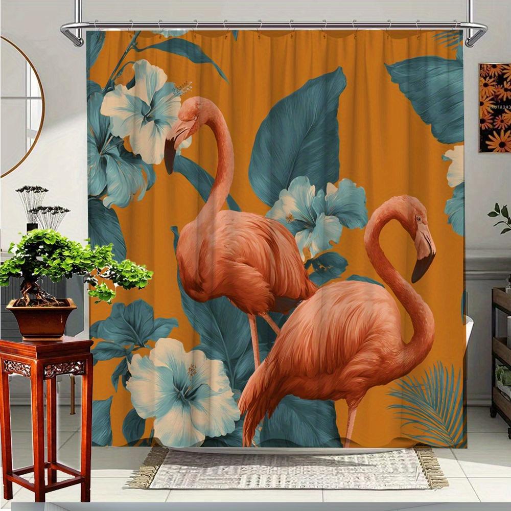 

1pc Tropical Flamingo Shower Curtain 70. 8x70. 8 Inches - Vibrant Hibiscus & Leaf Design, Durable Polyester Fabric with 12 Hooks 90x180cm