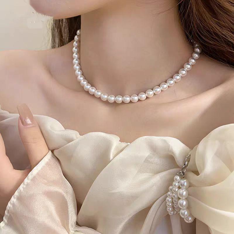 Pearl Necklace French Style Elegant High-End Collarbone Necklace Versatile Simple Choker Accessory