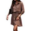 Autumn/Winter Solid Color Waist-Tie Button Roll-Up Sleeve Dress