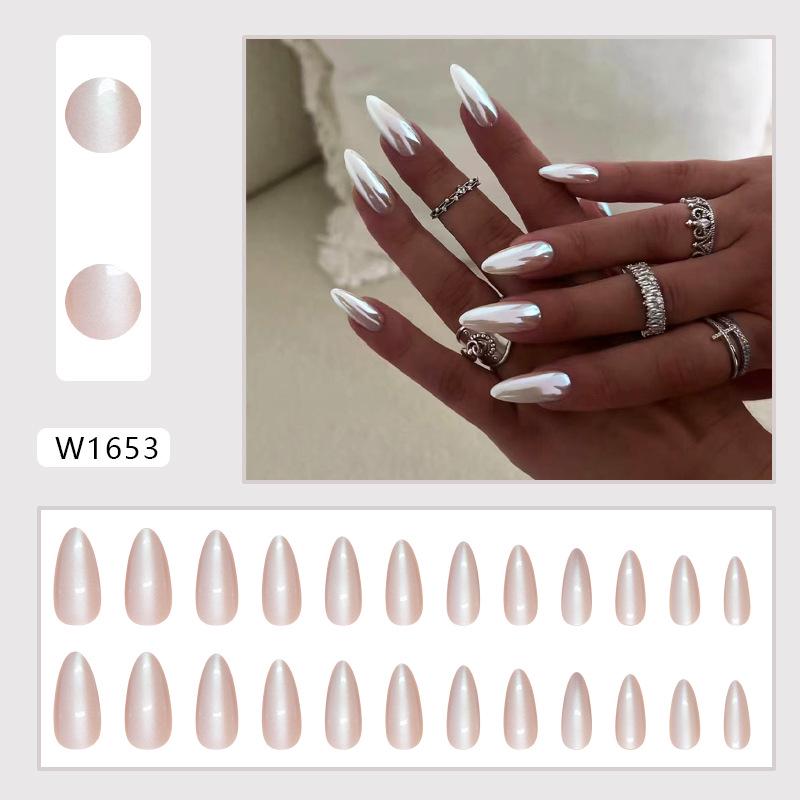 24-Piece Silver Aurora False Nails - Solid Color, Removable, Wearable Nail Art Set