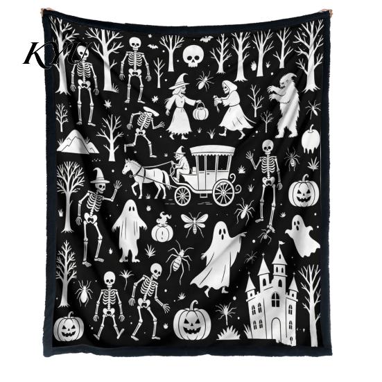 Cozy Bed Throw for Creative Adults Halloween DIY Coloring Blanket, Blanket with Ghost Patterns, Color Your Machine Washable Sofa Own And Kids,